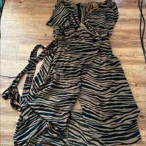 Luxology Tan and Black Striped Dress